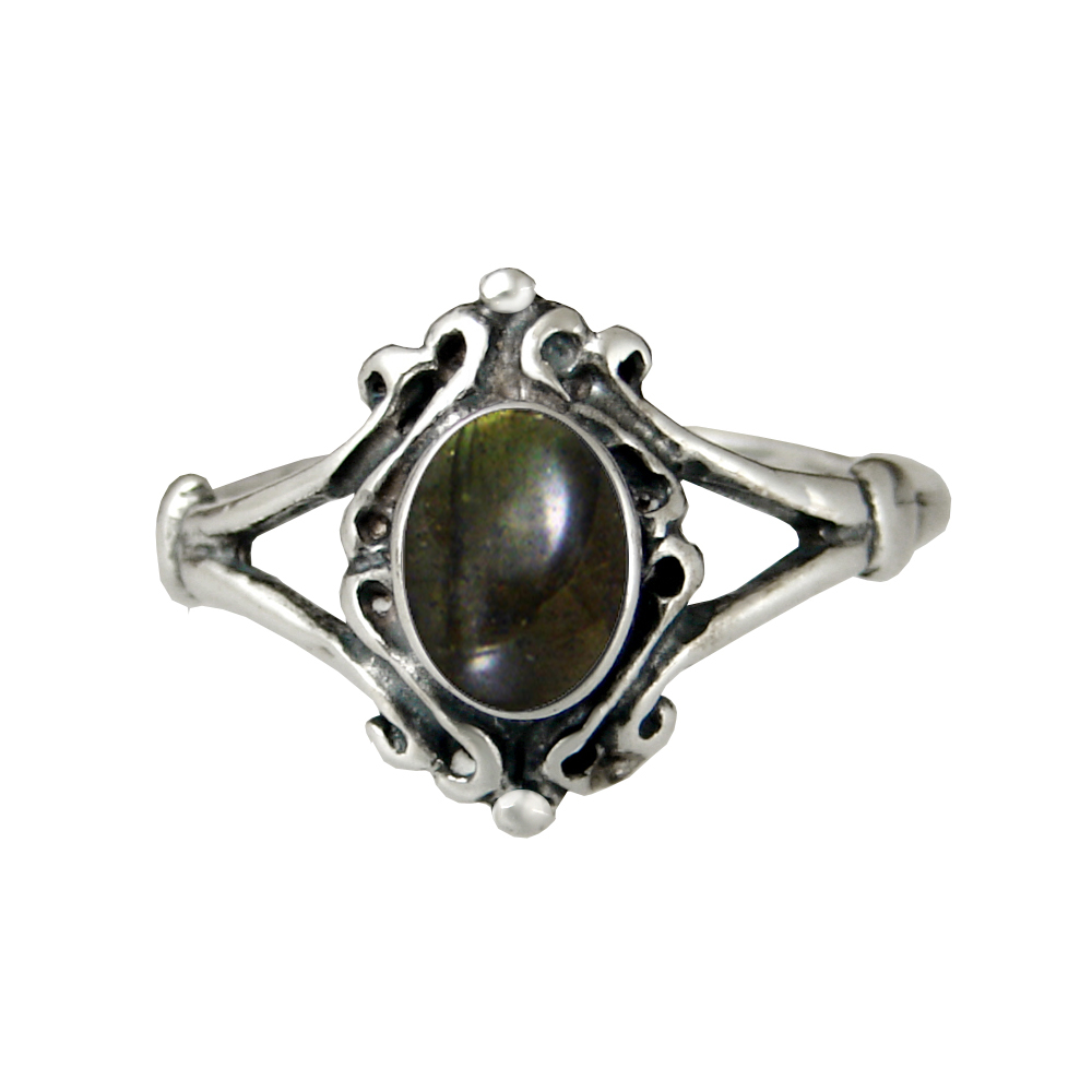 Sterling Silver Victorian Spectrolite Ring Size 8